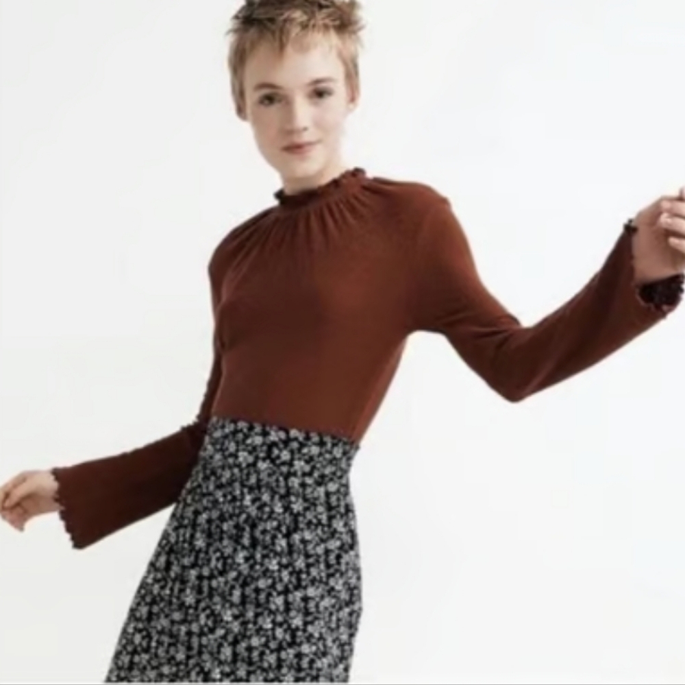 Madewell Texture & Thread Top Blouse Shirt Rust Orange Mock Neck Size XS